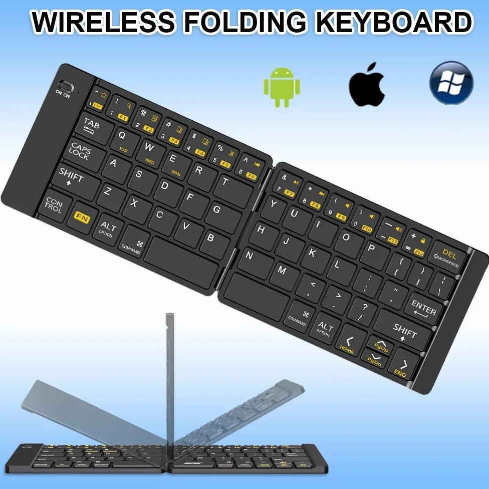 Foldable Wireless Keyboard Ultra Slim Bluetooth Keyboard Rechargeable Portable Folding Keyboard for 