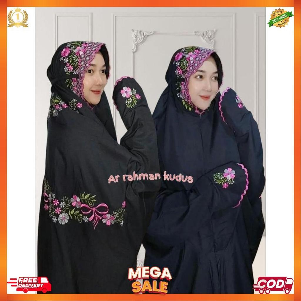 Mukena Terusan Dewasa Hitam Bordir Cantik Adem [L5]