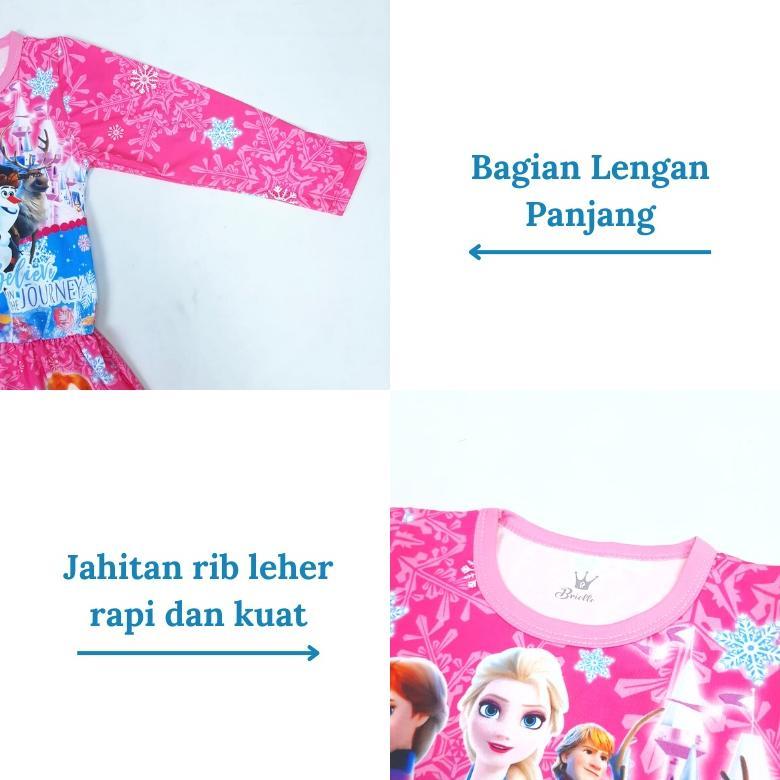 Murah  Baju Anak Perempuan Frozen / Tunik Muslim Anak Princess Lengan Panjang Full Printing Usia 3 -