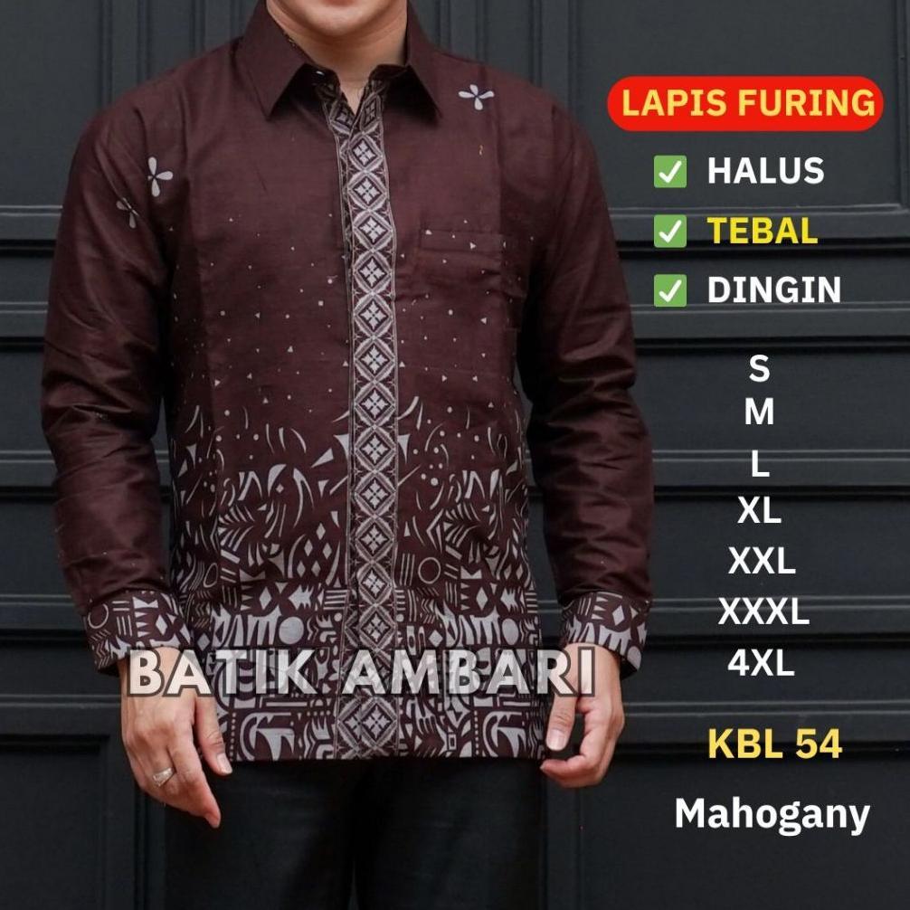 BELANJA SEKARANG Batik Pria Lapis Furing Kemeja Lengan Panjang Standar & Jumbo Warna Mahogany Batik 