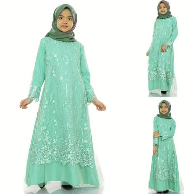 Gamis Anak Naswa Brukat Tile Mutiara Import 3-12 Tahun / Gamis Anak Muslim Brukat Tile Mutiara / Gam