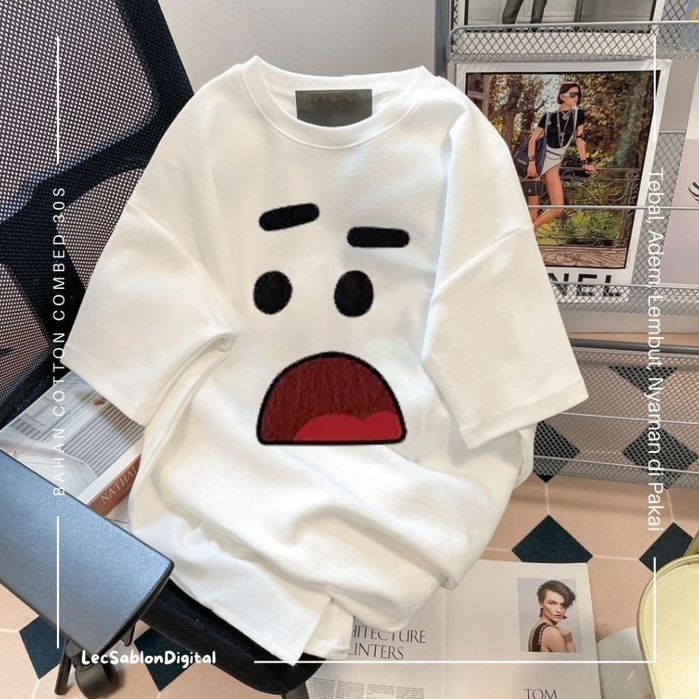 Kaos Oversize Face Shock Cartoon Pria dan Wanita Japan Korea Combed 24S