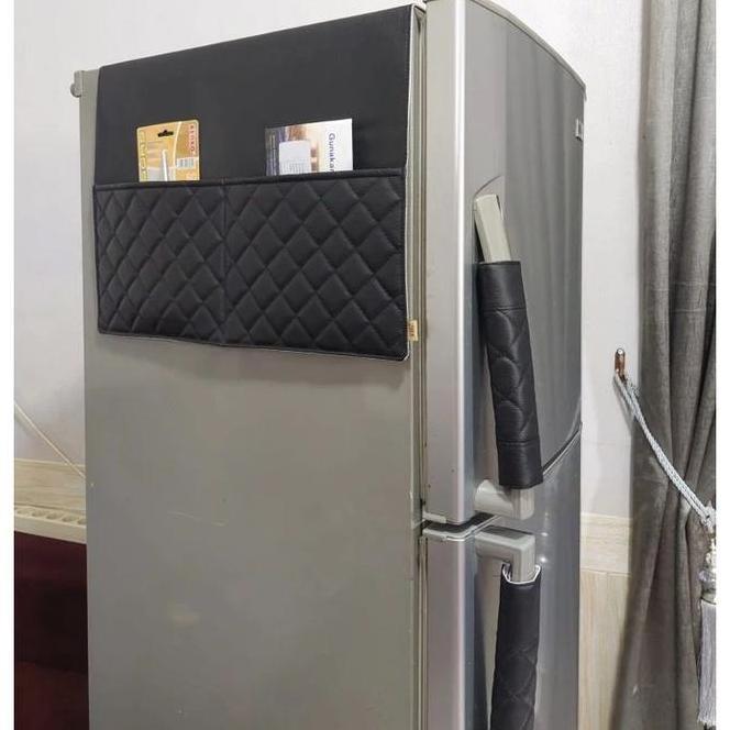 Satu Set Sarung Alas Taplak Kulkas 1 Alas 2 Cover Gagang Kulit