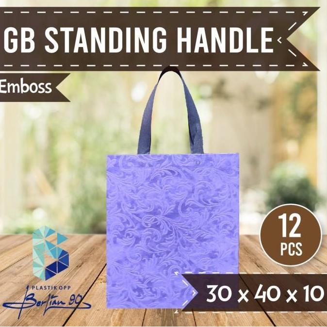 Goodie Bag standing handle emboss 30 x 40 Tas Spunbond Tali emboss
