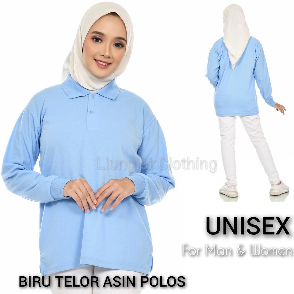Termurah / Hot Sale Kaos Polo Panjang Unisex Biru Telor Asin Polos / Kaos Kerah / Poloshirt / Polo S