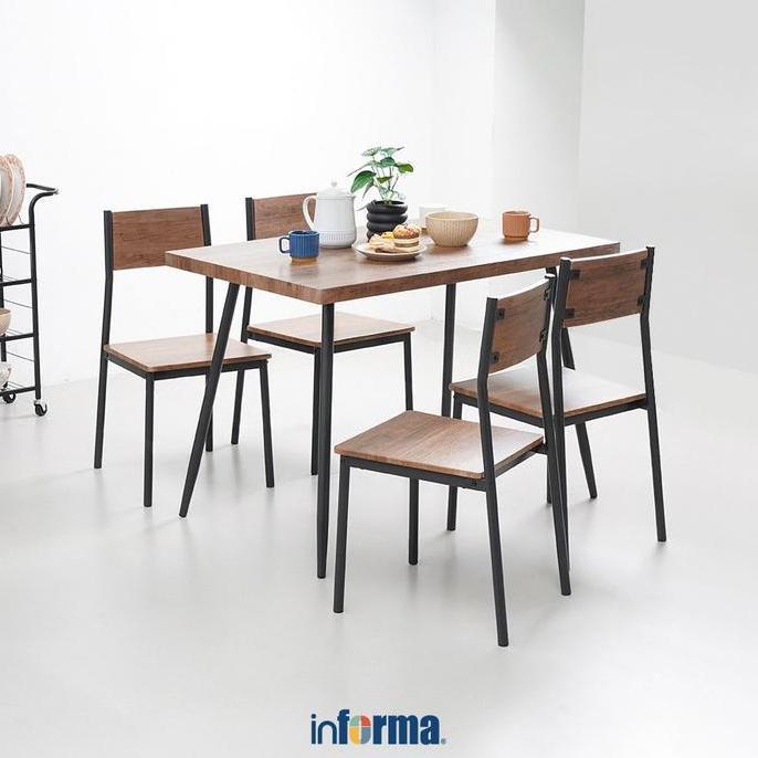 Informa Lexon Set Meja Makan 4 Kursi - Cokelat Meja Keluarga Kursi Makan Minimalis Cafe