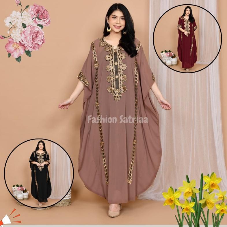 big sale baju kaftan wanita terbaru 2022 lebaran full bordir warna hitam putih merah maroon untuk pe