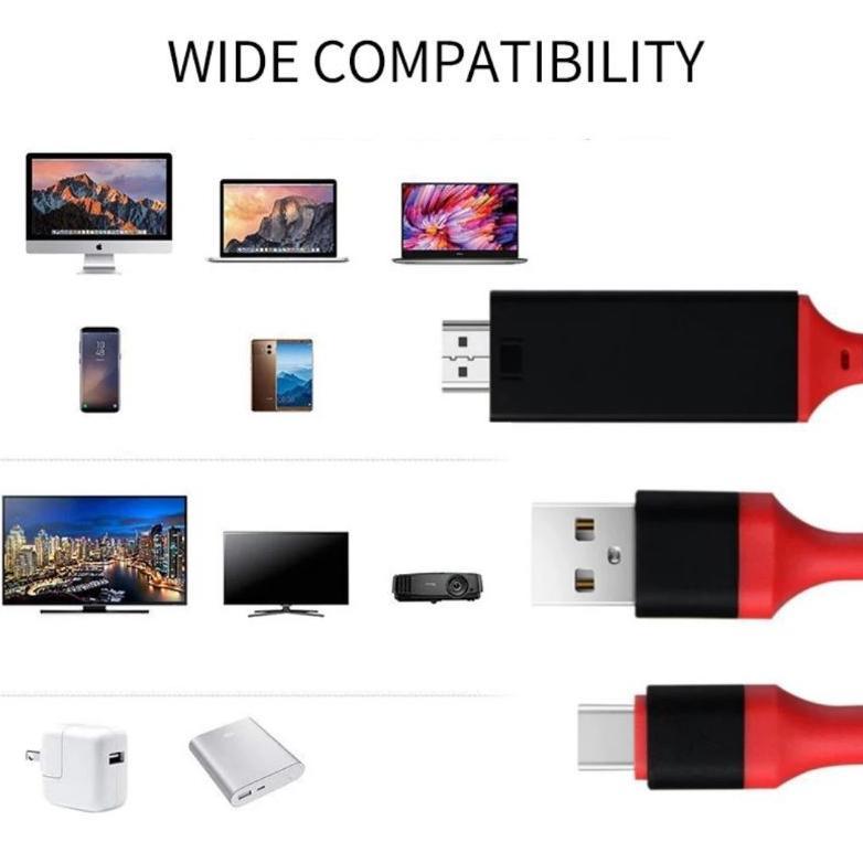 Type C to HDMI Mirroring to TV MHL with Power USB Kabel MHL Merah