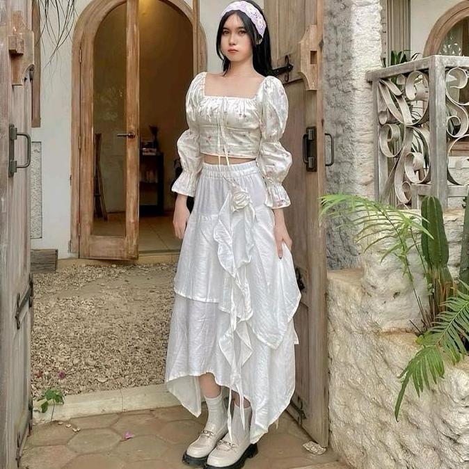 Rok Panjang Bellerose Skirt Korean Style Aesthetic // Skirt Korean Style Bunga Rok Susun TM