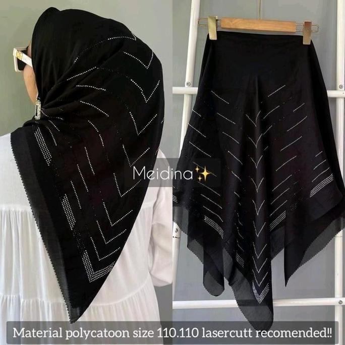 Fixyou- Hijab Segi 4 Empat Laser Cut Swarovski Pollycotton / Segiempat Payet / Kerudung Segi 4 Empat