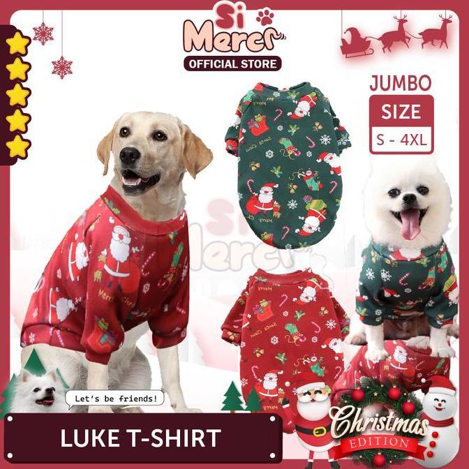Si Merci Baju Anjing Ukuran BESAR Hewan Natal Baju Sweater Jumper Anjing Kucing Natal | Luke T-Shirt