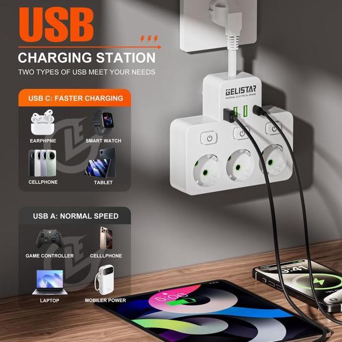 CIZARY Colokan Listrik 3 Lubang Stop Kontak Usb Stop Kontak Traveling Universal Colokan Listrik 3 Lu