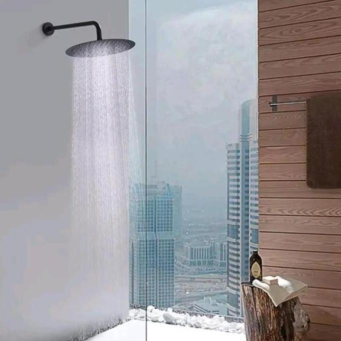 Wall shower bulat hitam / Head shower / kepala shower tanam