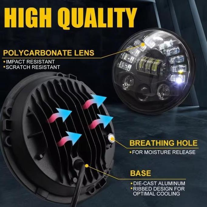 Promo lampu projector 7 inch & 5 75 inc dymaker ori dot sae 16 original ori dus hitam vixion old bir