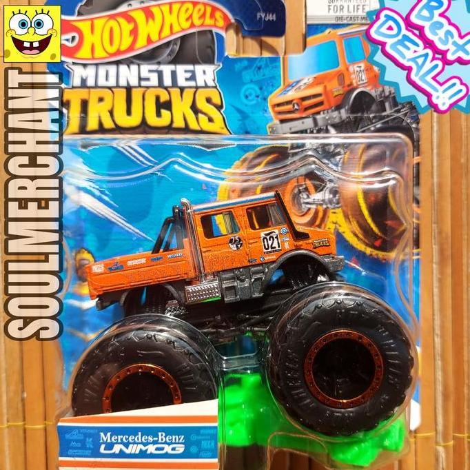 Hot Wheels Monster Trucks Mercedes Benz Unimog Orange Diecast Mobil Truck Ban Besar