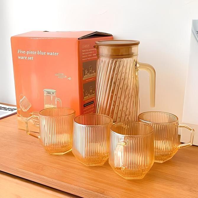 Starlight Teko Set Gelas Hampers Lebaran Aestetic Set Teko Kaca 5 In 1 Desain Elegan HPLE07