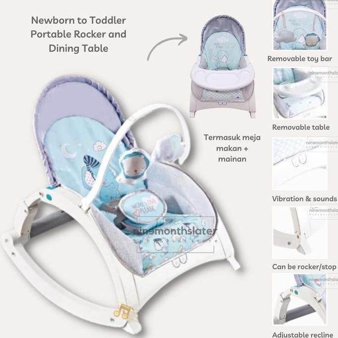 Right Start 3-in-1 Bouncer, Rocker and Dining Table Vibration Music