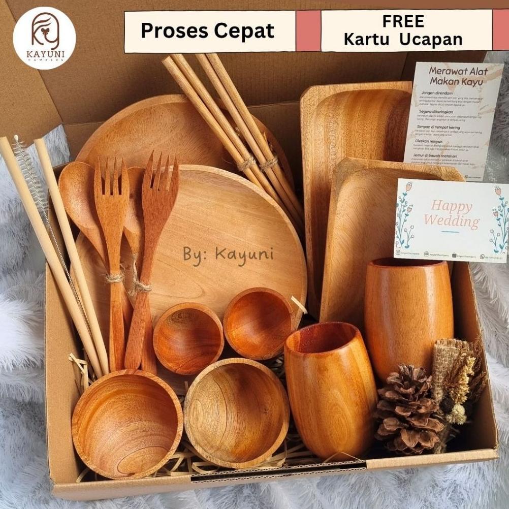 Hampers Couple Set / Hampers Kayu Unik / Kado Wedding Hadiah Pernikahan / Hampers Alat Makan Kayu / 