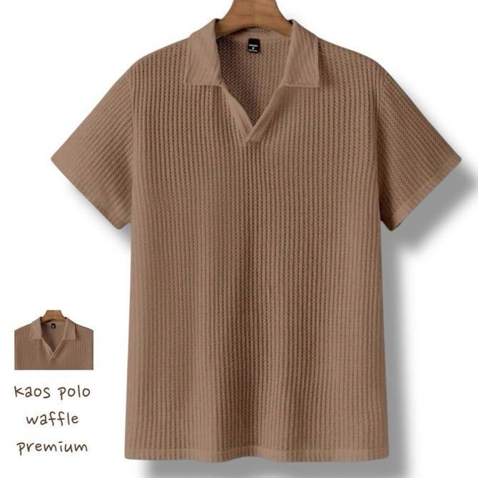 Termurah / Hot Sale Kaos Polo Lengan Pendek Pria V-Neck Waffle Premium Baju Distro Terbaru Kerah Cow