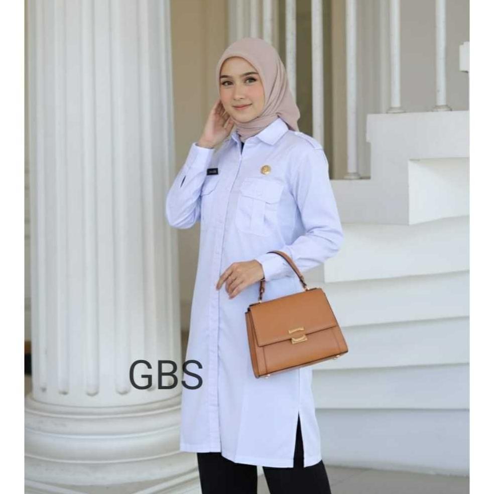 Hot Deals Tunik Pdh Wanita Putih Polos Bahan Amerikan Drill Tebal Adem Dan Halus/ Seragam Putih Asn 
