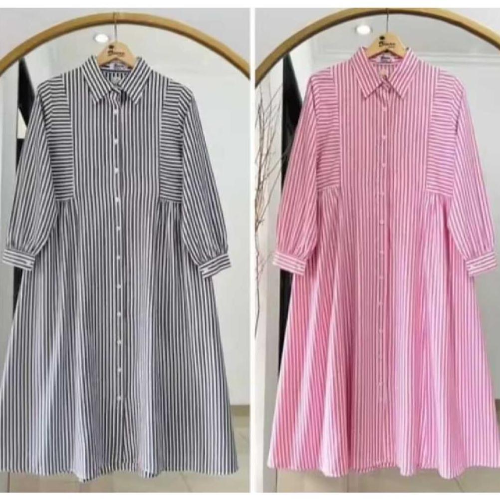 New Deals Tunic Wanita Motif Garis-Garis / Kemeja Tunik Wanita Terbaru / Tunik Dewasa Jumbo Terlaris