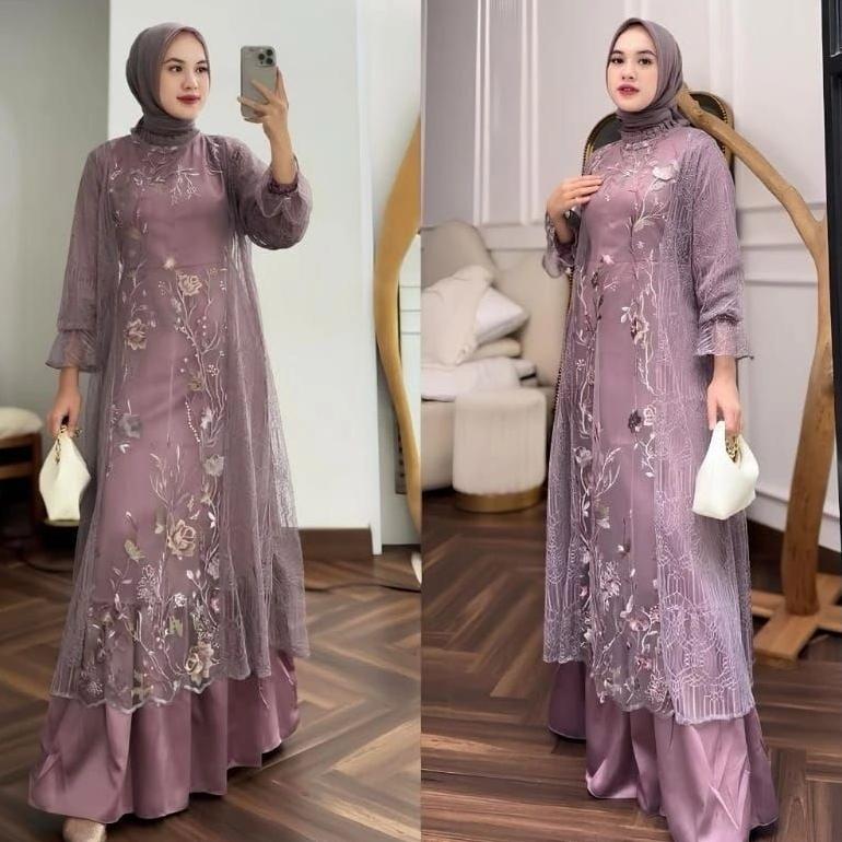 Terbaru Free Hijab - Special Price Zeya Dress Set ( Dress + Tunik Blouse Lace ) Dress Terbaru / Gami