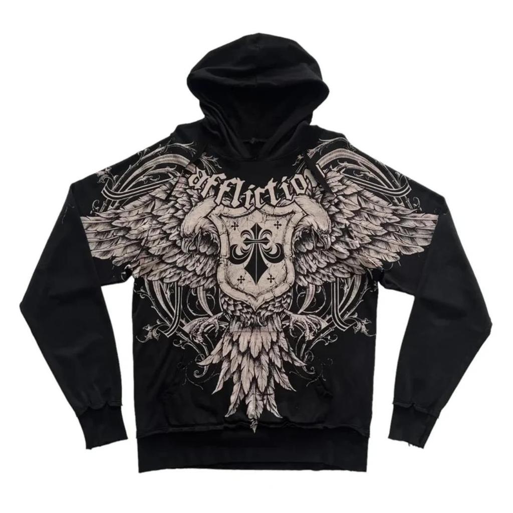 2000s Affliction Skull Print Sweater Hoodie America Gothic Harajuku Retro Hoodie Street Fashion Casu
