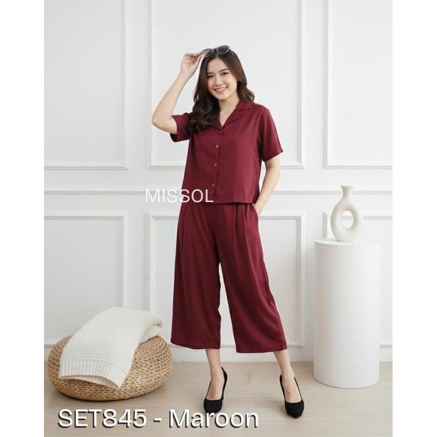 DV281 - SET845 setelan rayon casual polos Missol Setelan Kemeja dan Celana Wanita
