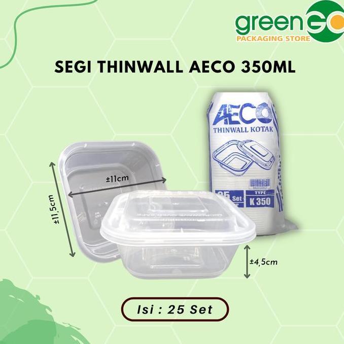 Thinwall Persegi Aeco 350Ml 25 Set Kotak Makan Plastik Bening Murah