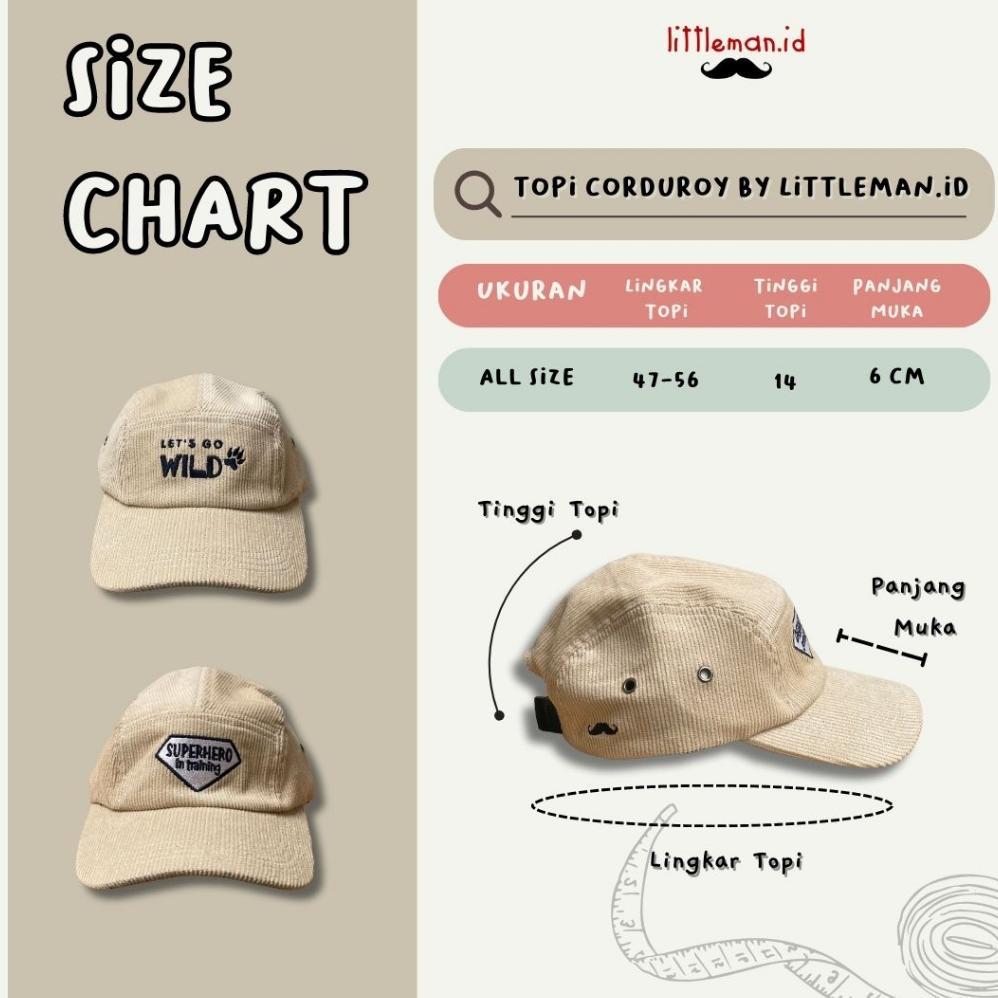 Promo  Topi Anak Corduroy Short Cap 5 Panel Bordir Kata (1-8 Thn) Littleman.Id