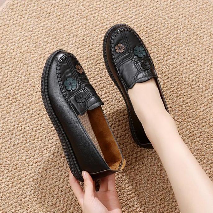 DE77 - QINGSHUI Sepatu Wanita Kerja Kantor QINGSHUI Kulit Tinggi Slip-on Fashion Loafers Karet Kasua