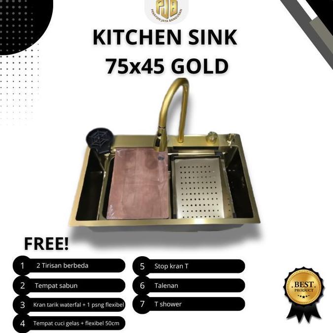 Kitchen Sink Modren 7545 Gold / Kitchen Sink Gold 7545 Waterfal Kran Set