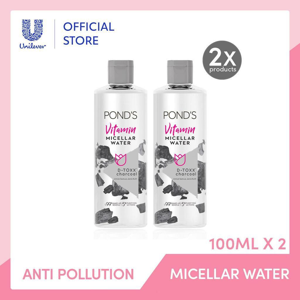 Ponds Micellar Water DToxx Charcoal 99% Makeup Remover dgn Niacinamide & Vit C 100ml Twinpack