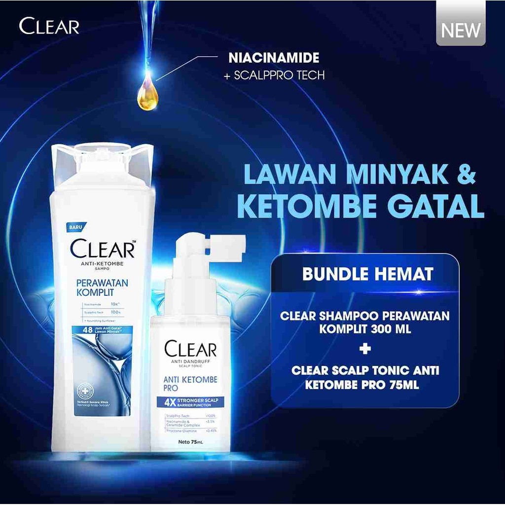 [BUNDLE HEMAT] CLEAR Shampoo Perawatan Komplit 300ml + CLEAR Anti Dandruff Scalp Tonic Hair Tonic An