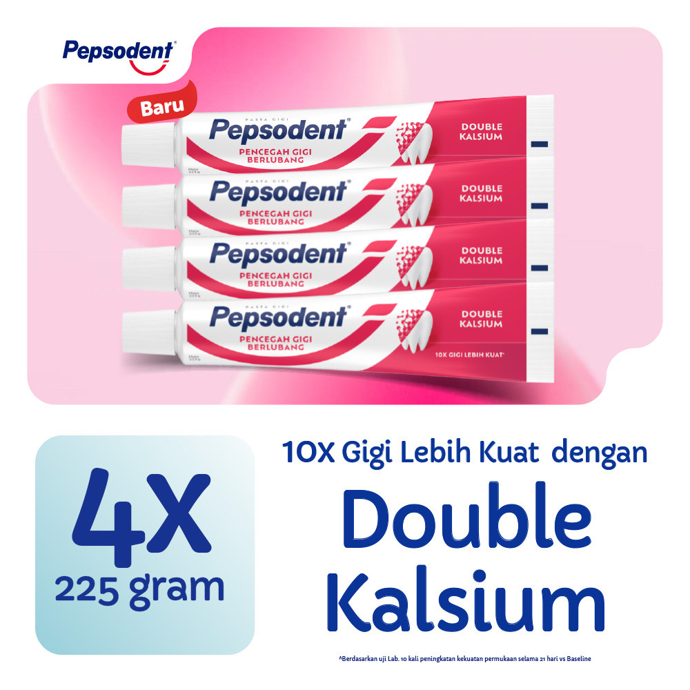 Pepsodent PASTA GIGI Pencegah Gigi Berlubang Anti-cavity Toothpaste dengan Double Kalsium 225G x4