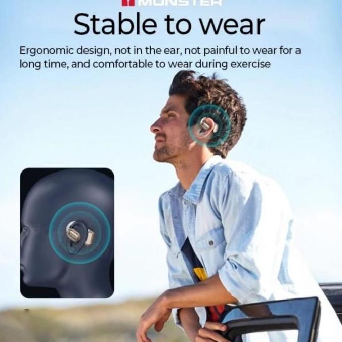 Tws Monster AC100 Earphone Headset Bluetooth 5.3 Ear Clip Original