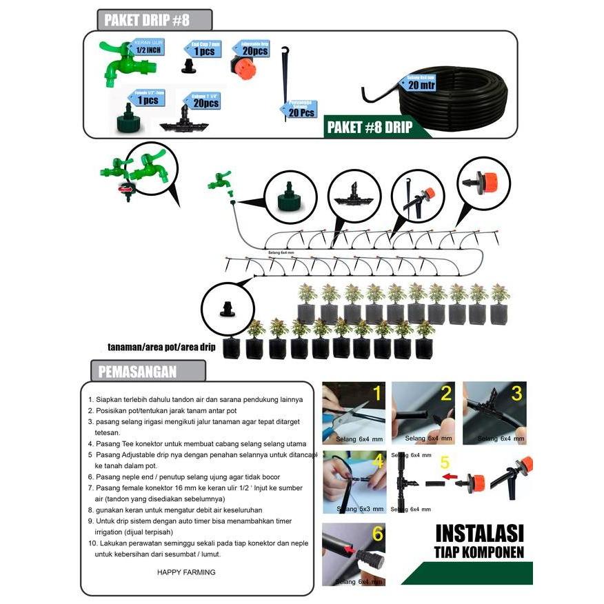Grdx- Jirifarm Paket #8 Drip Irigasi 20 Pot Drip Putar Keran Kran Selang