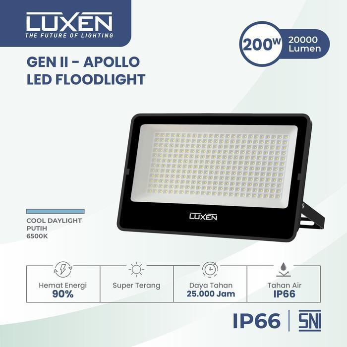 Luxen Lampu Sorot Led Flood Light Apollo 200 Watt Cahaya Putih Baru