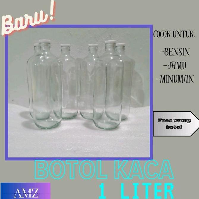 botol bensin eceran paket 20 botol ukuran 1 liter dengan tutupnya Kaca