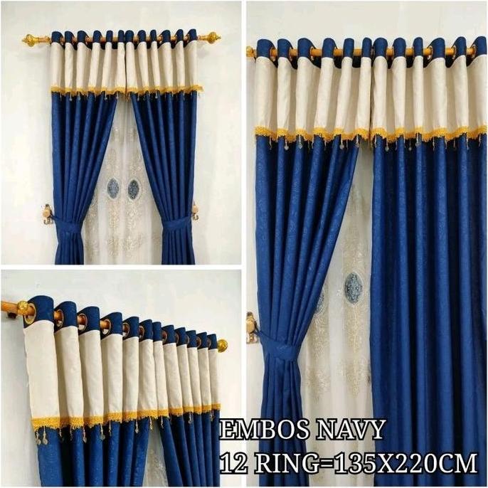 Dimari- Tinggi 200, 220, 240 Gorden Renda Poni Ring 12 Embos Polos Uk 135 X 240 Warna Abu Gold Marro