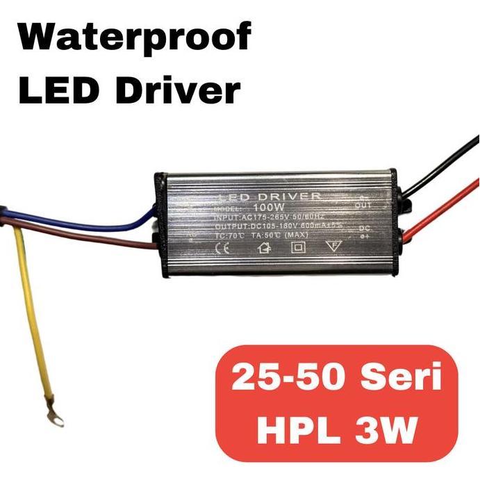 Bisadisini- Led Driver Waterproof 100W 600 Ma Rangkaian Seri 25-50 Hpl 3W 600Ma