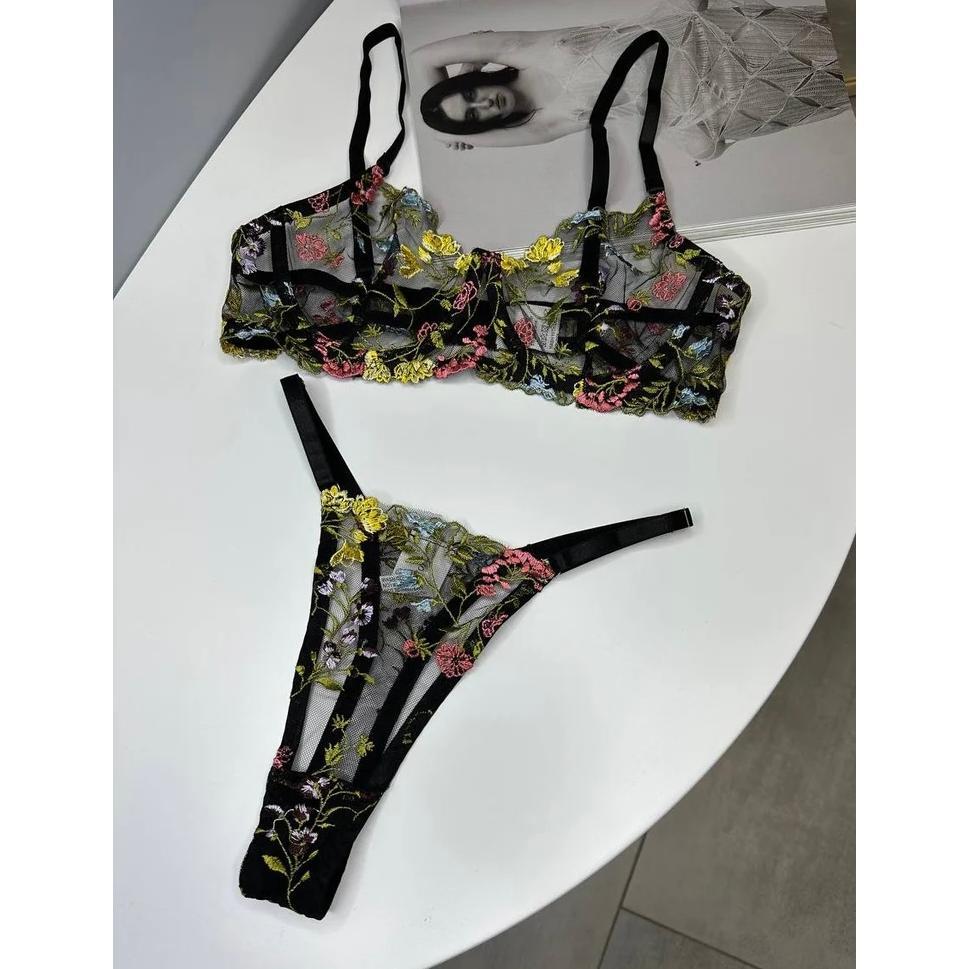 best deals [thong only ] sloan & shera floral embroidered lace bra lingerie cup set bustier bodice l