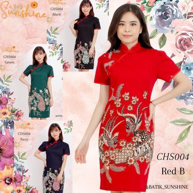 Termurah / Hot Sale Dress Batik Wanita Cheongsam Chs004 Red Black Navy Green