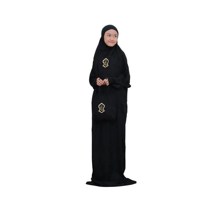 Disiniaja- Mukena Remaja Terusan Hadramaut Hitam Panjang Rayon Panjang Rayon Muslim   Mukenah Wanita