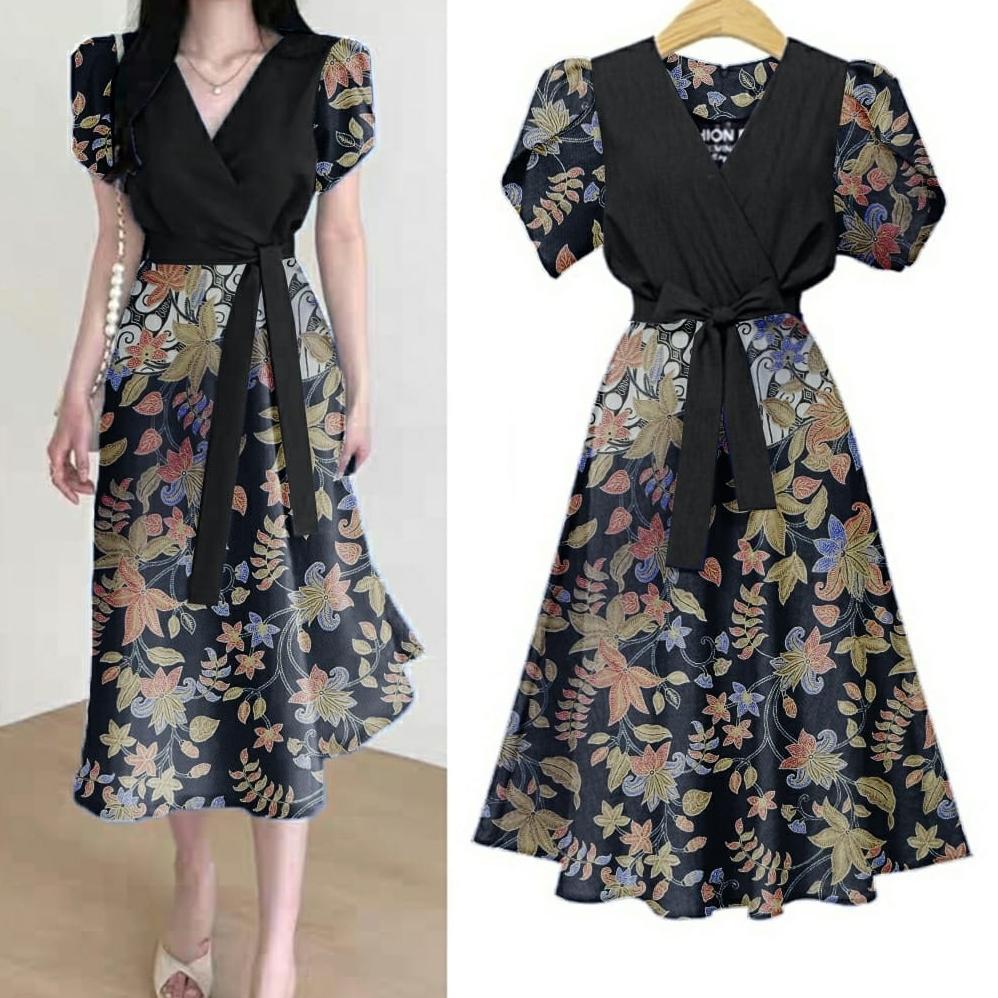 DISKON JCC - Dress Davia Batik / dress kasual wanita / dress batik terbaru / midi dress kekinian