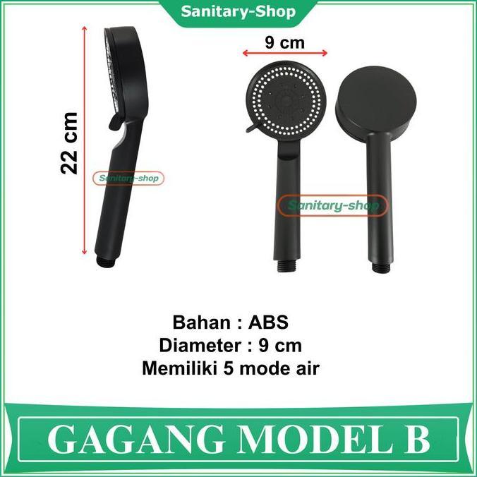Teruss- Gagang Kepala Hand Shower Mandi Bulat Kotak Hitam Black Series