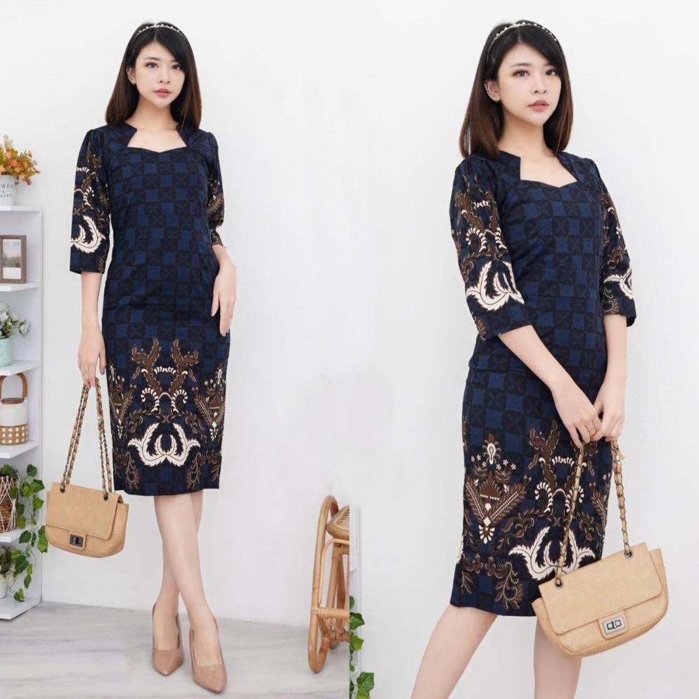 POTONGAN HARGA Batik Dress Modern Wanita Baju Gaun Batik kerja wanita Flower etnic kultur