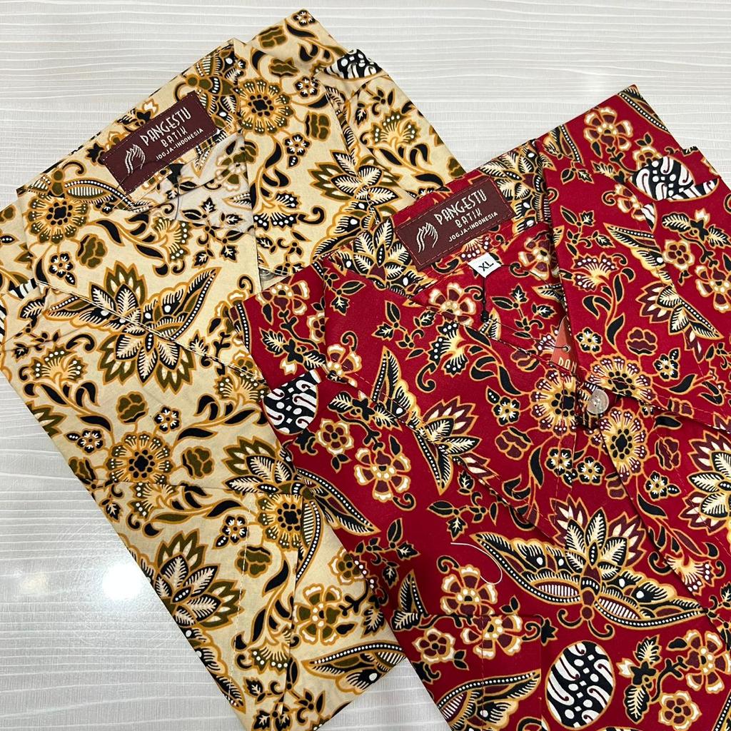 Kemeja Batik Pria Lengan Pendek Motif Bunga Kupu - Pangestu Batik
