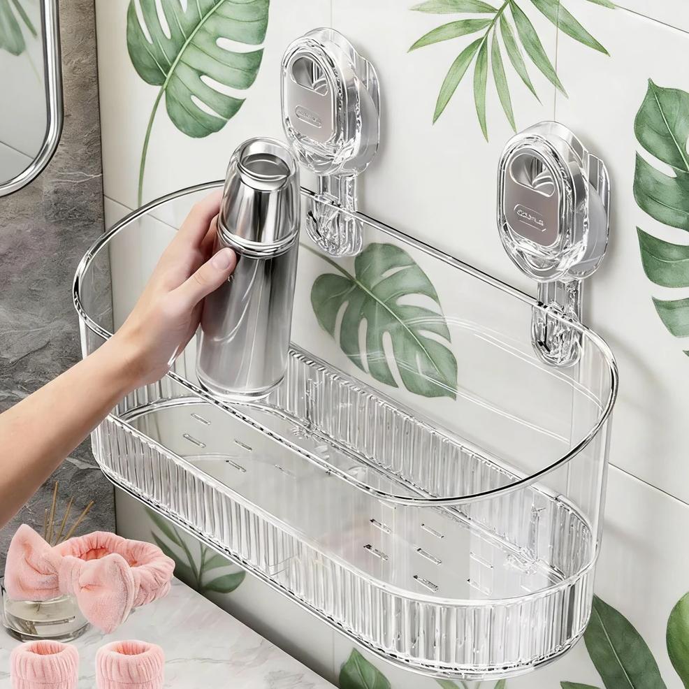 Shower Suction Cup Shelf Basket Light Glacier Pattern One Second Installation bathroom Organizer Sto