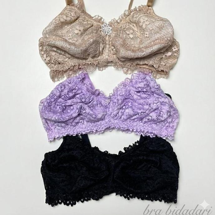 LA22 }} Paket Bra Brukat/Brokat/Renda 3pcs Murah Dan Cantik Ukuran 40 n 42 Warna Warni bh Wanita Tan
